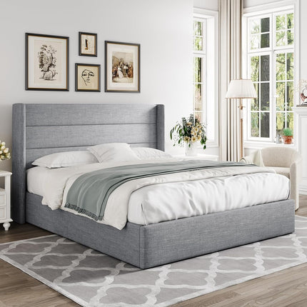 Allewie Full Size Lift Up Hydraulic Storage Bed Frame Light Grey