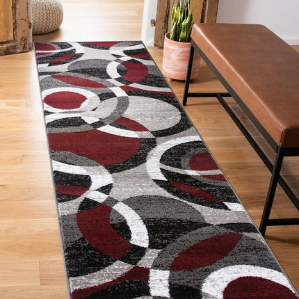 Rugshop Contemporary Abstract Circles Perfect for high Traffic Areas of Your Living Room,Bedroom,Home Office,Kitchen Easy Cleaning Runner Rug 2' x 10' Red