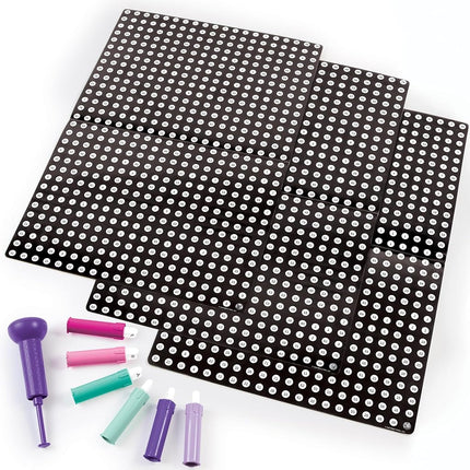 Make It Real Sello para revelar pósteres de puntos DIY, 1 estampador por kit y 3 pósteres de puntos | Kit de manualidades, actividad artística, niñas y niños de 6 años Conejo, Rana, Panda