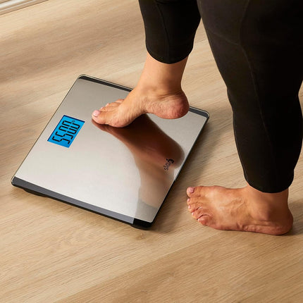 Báscula digital de baño de gran capacidad Eat Smart Precision de 550 libras con plataforma extraancha, de acero inoxidable