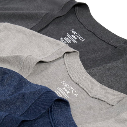 Nautica Men's 3-Pack Heathered V-Neck T-Shirt, Light Grey/Charcoal/Peacoat Heather, Medium
