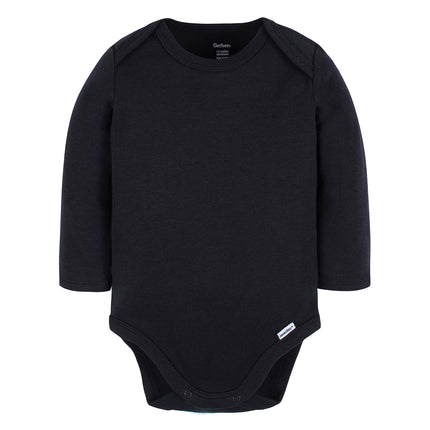 Gerber Unisex Baby Long Sleeve Solid Onesies Multi-pack Interlock 180 Gsm, Black, 12 Months