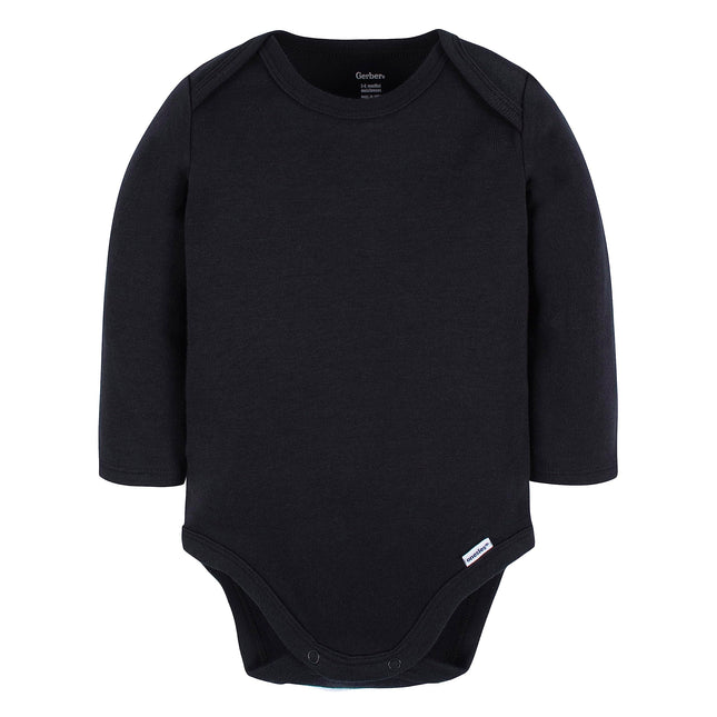 Gerber Unisex Baby Long Sleeve Solid Onesies Multi-pack Interlock 180 Gsm, Black, 12 Months