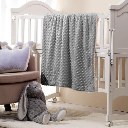 CREVENT Cozy Soft Warm Sherpa Baby Blanket for Infant Toddler's Crib Cot Stroller for Baby Boys All Season Use (76x102cm Light Grey dot)