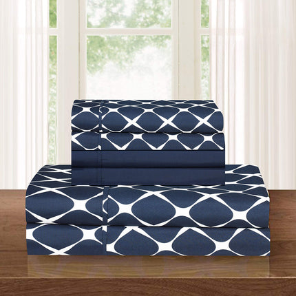 Elegant Comfort Luxury Softest and Coziest 4-Piece Bed Sheet Set, Wrinkle Resistant Milano Trellis Pattern-1500 Premium Hotel Quality Microfiber Bedding Set, Twin/Twin XL, Navy Blue