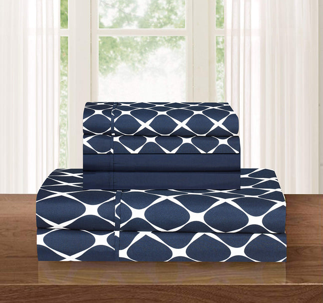Elegant Comfort Luxury Softest and Coziest 4-Piece Bed Sheet Set, Wrinkle Resistant Milano Trellis Pattern-1500 Premium Hotel Quality Microfiber Bedding Set, Twin/Twin XL, Navy Blue