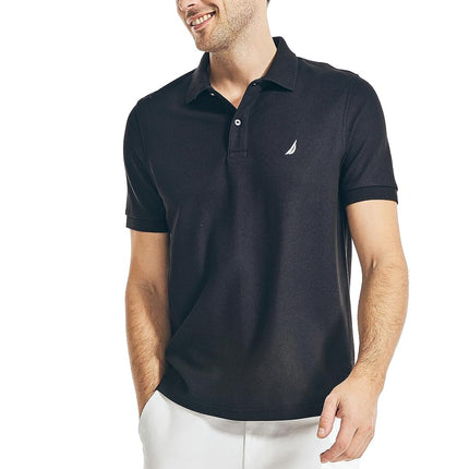 Nautica Men's Classic Short Sleeve Solid Performance Deck Polo Shirt, True Black, Medium