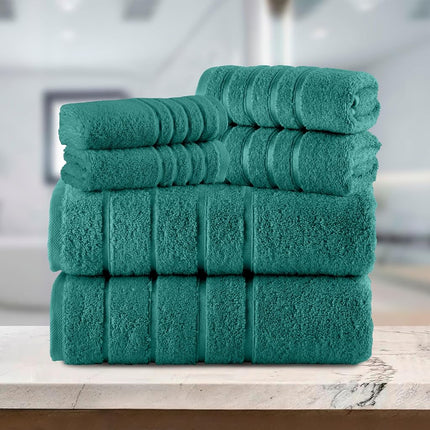 Elegant Comfort 4 Lines Viscose Stripe 6-Piece Premium Towel Set - 100% Turkish Cotton High Absorbent Luxury Bathroom Towels – Includes 2 Washcloths, 2 Hand Towels and 2 Bath Towels Set, Turquoise