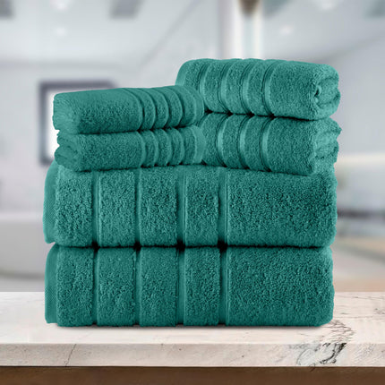 Elegant Comfort 4 Lines Viscose Stripe 6-Piece Premium Towel Set - 100% Turkish Cotton High Absorbent Luxury Bathroom Towels – Includes 2 Washcloths, 2 Hand Towels and 2 Bath Towels Set, Turquoise
