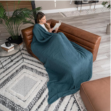 Comfy Cubs Adult Muslin Blanket Throw, 127 x 152 cm - Soft, Six-Layered, Lightweight, Breathable Cotton Blanket for All Seasons - Machine Washable, Stylish Home Decor - Neptune
