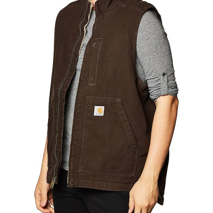 Carhartt Men's Sherpa Lined Mock-Neck Vest Work Utility Outerwear, Dark Brown, 3XL Big Tall