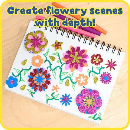 Ready 2 Learn Glitter and Foam Stickers - Stacking Flowers - Pack of 144-6 Colors - 24 Shapes - Kids Self-Adhesive Stickers - Cards, Laptops, Crafts