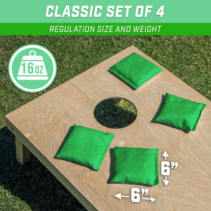 GoSports Cornhole Bean Bags Set of 4 - Regulation All Weather - Classic Bright Green