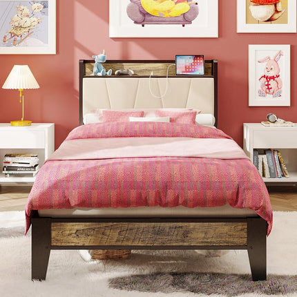 LIKIMIO Twin XL Bed Frames, Storage Headboard with