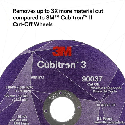 3M Cubitron 3 Cut-Off Wheel, 90053, Pack of 50, 60+, T27, 4-1/2 in x 0.04 in x 7/8 in (115 x 1 x 22.23 mm), ANSI