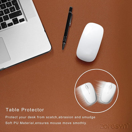 ZORESYN PU Leather Desk Mat Black - 170x50cm Large Mouse Pad, Waterproof Anti-Oil Dining Table mat Desk Pad with Non-Slip Base, Computer Desk Mat for Gamer, Office & Home