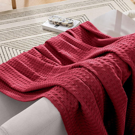 Elegant Comfort Premium 100% Cotton Waffle Blanket - Lightweight Breathable Waffle Weave Bed Blanket - Soft and Warm All Season Blanket for Couch, Sofa and Bed, Twin Size 68x88 Inches, Burgundy