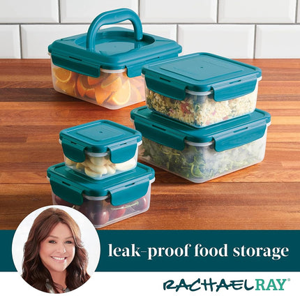 Rachael Ray Leak-Proof Stacking Container Food Storage Bin Set, 10 Piece, Teal Lids
