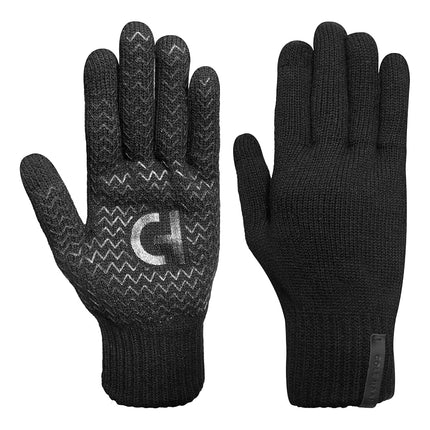Gants d'hiver tricotés Cole Haan pour homme, pouce et index compatibles écran tactile, gants chauds et fonctionnels avec paume antidérapante, Caviar, L/XL