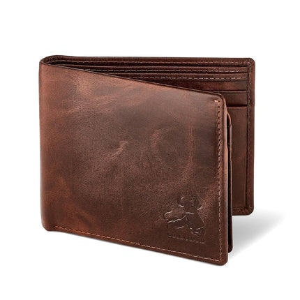 BULL GUARD Cartera de hombre con bloqueo RFID, pliegue doble, de cuero genuino suave, marrón, estilo occidental