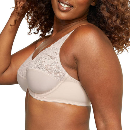 Bali Maidenform Women's Lilyette Minimizer Underwire Lace Trim, Microfiber Full Coverage Bra, Paris Nude, 38D