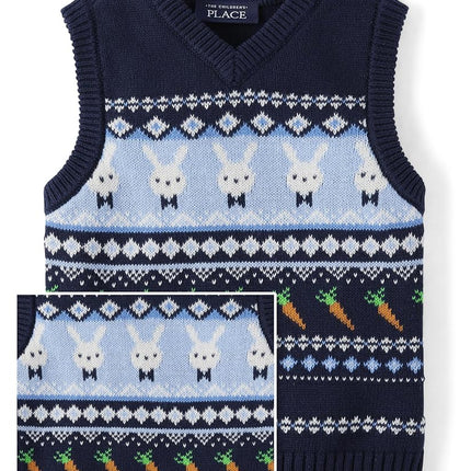 The Children's Place Baby Boys' and Toddler Sweater Vest, Easter Bunny Striped Vest, 3T