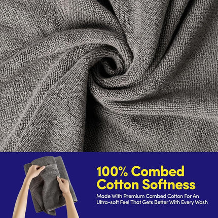 Bath Towels 8 Piece Towel Set – 100% Combed Cotton – Bath + Hand + Washcloths – Oeko-TEX Certified Soft & Absorbent Towels with Durable Double-Stitched Edges for Bathroom or Guest Spa, Gray