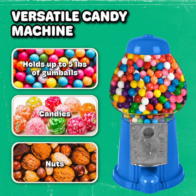 Máquina de chicles vintage - Estilo retro de 11 pulgadas, máquina expendedora de metal fundido que funciona con monedas con globo de cristal y giro libre de Great Northern Popcorn (azul)
