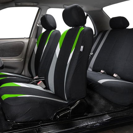 FH Group Premium Modernistic Flat Cloth Car Seat Covers – Full Set Cloth for Front Low Back & Rear Bench Seats, Airbag Compatible, Zippered Split Rear, Fits SUV Sedan Van – Green