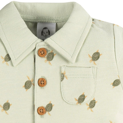 Gerber Baby Boys Cotton Polo Romper, Turtle, 12 Months