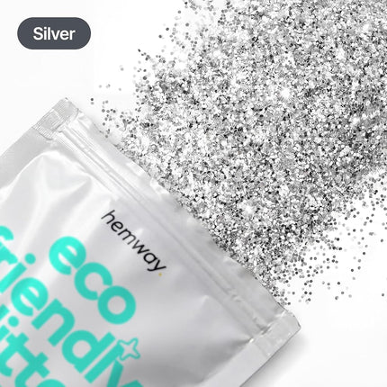 Hemway Eco Friendly Biodegradable Glitter 100g / 3.5oz Bio Cosmetic Safe Sparkle Vegan for Face, Eyeshadow, Body, Hair, Nail and Festival Makeup, Craft - 1/24" 0.04" 1mm - Silver