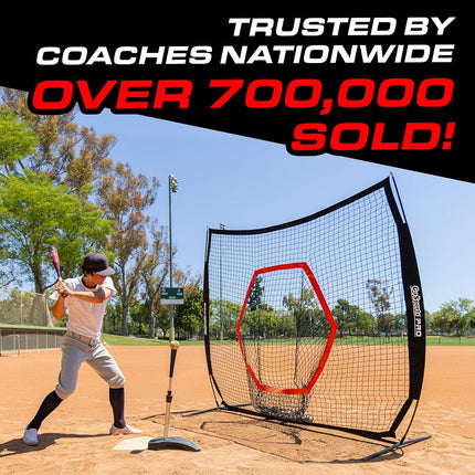 GoSports 7 ft x 7 ft PRO Baseball & Softball Practice Hitting & Pitching Net with Bow Type Frame, Carry Case and Strike Zone, Ultimate Training Net