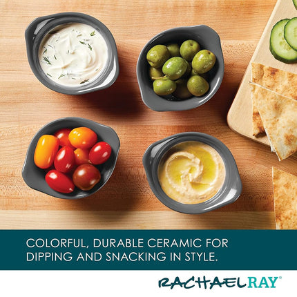 Rachael Ray Solid Glaze Ceramics Round Ramekins/Dipping Cup Set, 4 Piece, Gray
