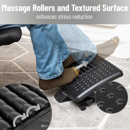 Mind Reader Adjustable Height Foot Rest with Massage Rollers, Black