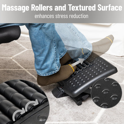 Mind Reader Adjustable Height Foot Rest with Massage Rollers, Black