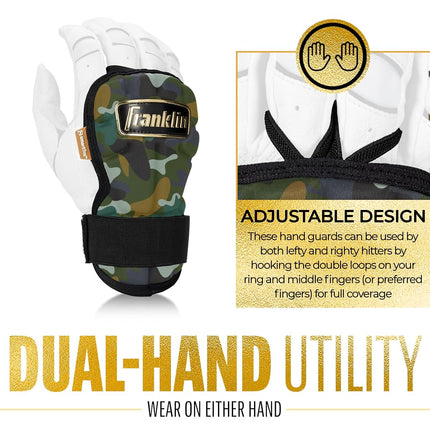 Franklin Sports Baseball Hand + Wrist Guard - PRT LG Series Adult Hand + Wrist Protector for Batting - Protective Hand, Wrist Shield - Right + Left Hand Hitters - Camo + Gold - One Size - Adult