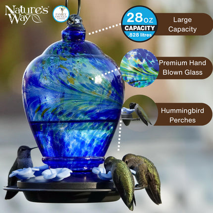 Nature's Way Bird Products AGF2 Spring Rain Hand Blown Artisan Gravity Hummingbird Feeder, 28 Oz