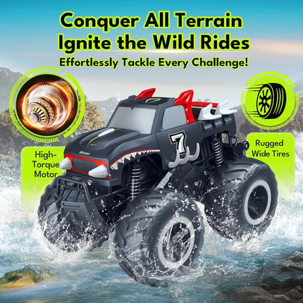 Threeking 1:16 Amphibious Rc Truck Crawler Car Toys 4WD for Kids 6+, Red