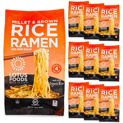 Lotus Foods Millet and Brown Rice Ramen with Miso Soup, Low Sodium, 2.8 oz, 10 Count
