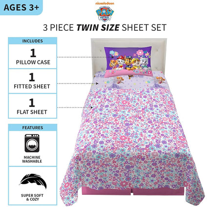 Paw Patrol Girls Kids Bedding Super Soft Microfiber Sheet Set, Twin, (Official) Nickelodeon Product by Franco