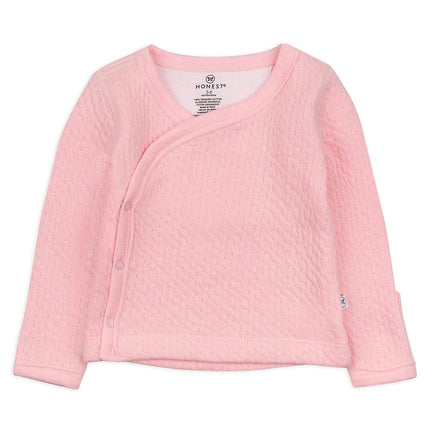 HonestBaby Baby Girls' Organic Cotton Matelasse Side-snap Kimono Top T-Shirt, Pink, Preemie