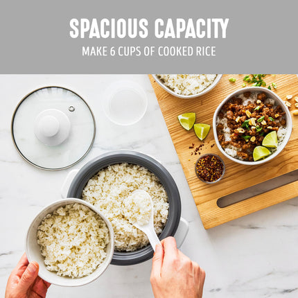 GreenLife Electric Rice Cooker, 3-Cups Uncooked/6-Cups Cooked, Removable PFAS-Free Nonstick Pot, One-Switch Design, Auto Keep Warm, Small Space Saving, Rice Paddle, Soup, Grains, Oatmeal, 1.5 QT