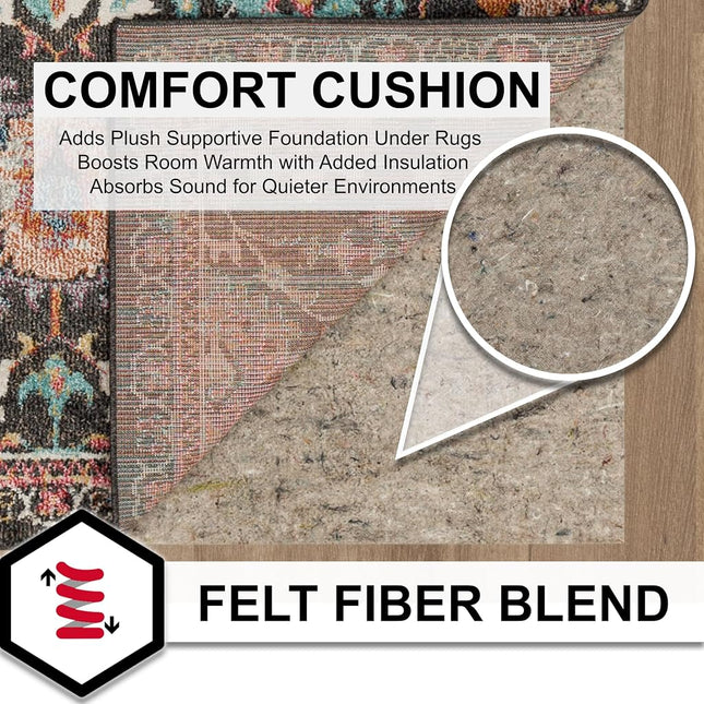 Mohawk Home 5' x 8' Non Slip Rug Pad Gripper 3/8 Thick Dual Surface Felt + Rubber Gripper - Safe for All Floors