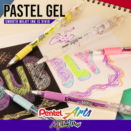 Pentel Milky Pop Pastel Gel Pen, (0.8mm) Medium, White Ink 8 Pack