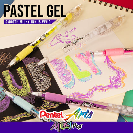 Pentel Milky Pop Pastel Gel Pen, (0.8mm) Medium, White Ink 8 Pack