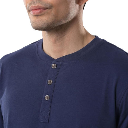 Conjunto de pijama de jersey Henley y pantalón de franela para hombre IZOD, azul marino, S