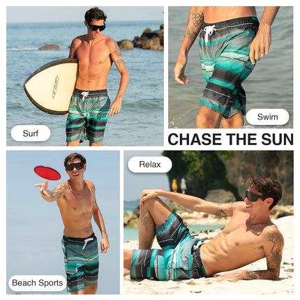 Kanu Surf Men's Barracuda Swim Trunks, 9-inch Inseam (Regular & Extended Sizes), Horizon Black/Green, Large