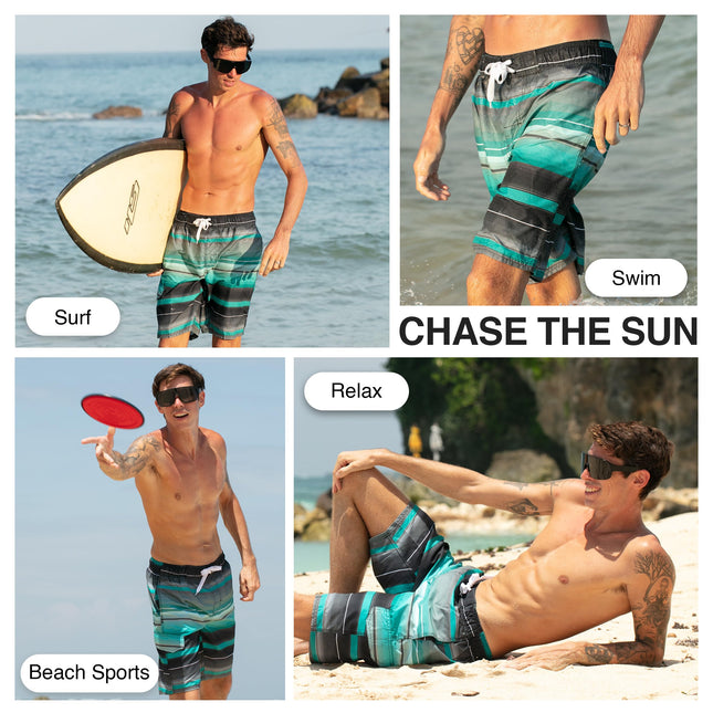 Kanu Surf Men's Barracuda Swim Trunks, 9-inch Inseam (Regular & Extended Sizes), Horizon Black/Green, Large