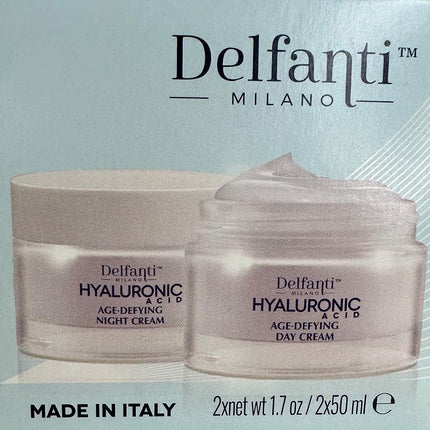 Delfanti Milano - Duo Acide Hyaluronique | Crème de Jour & de Nuit Anti-Âge [2 x 50mL] | Aux Oméga 6 & Multi-Vitamines | Fabriqué en Italie