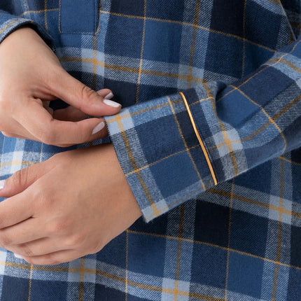 Wrangler Women's Mid-Length Flannel Sleep Shirt Dress Nightgown, Blue Chequered, L